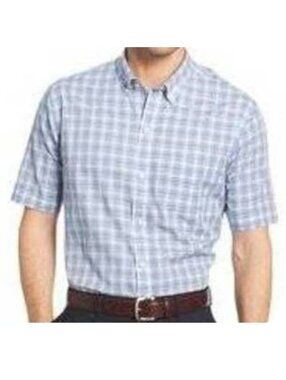 Van Heusen Shirt S Mens Blue Checked Short Sleeve Button Up Collared 1 Pkt
